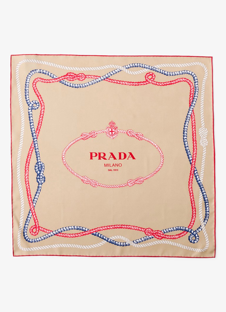 Prada Dames Sjaal van zijde met print 55 x 55 cm in de kleur Beige