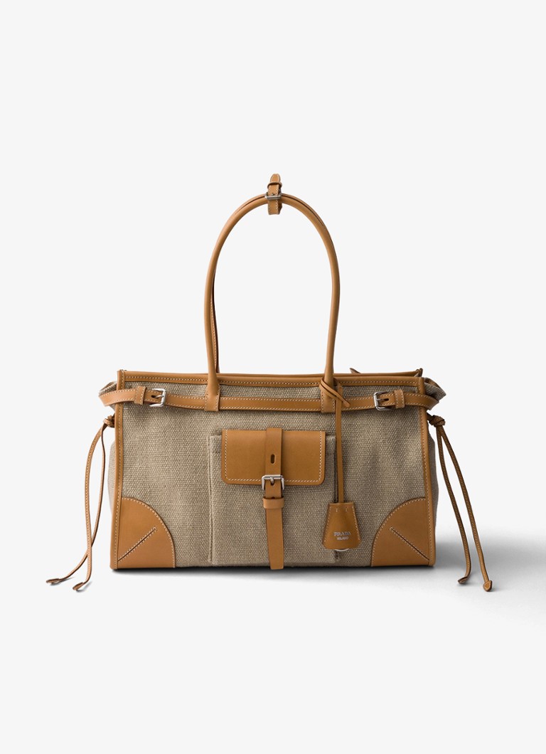 Prada Dames Bonnie schoudertas met leren details in de kleur Zand