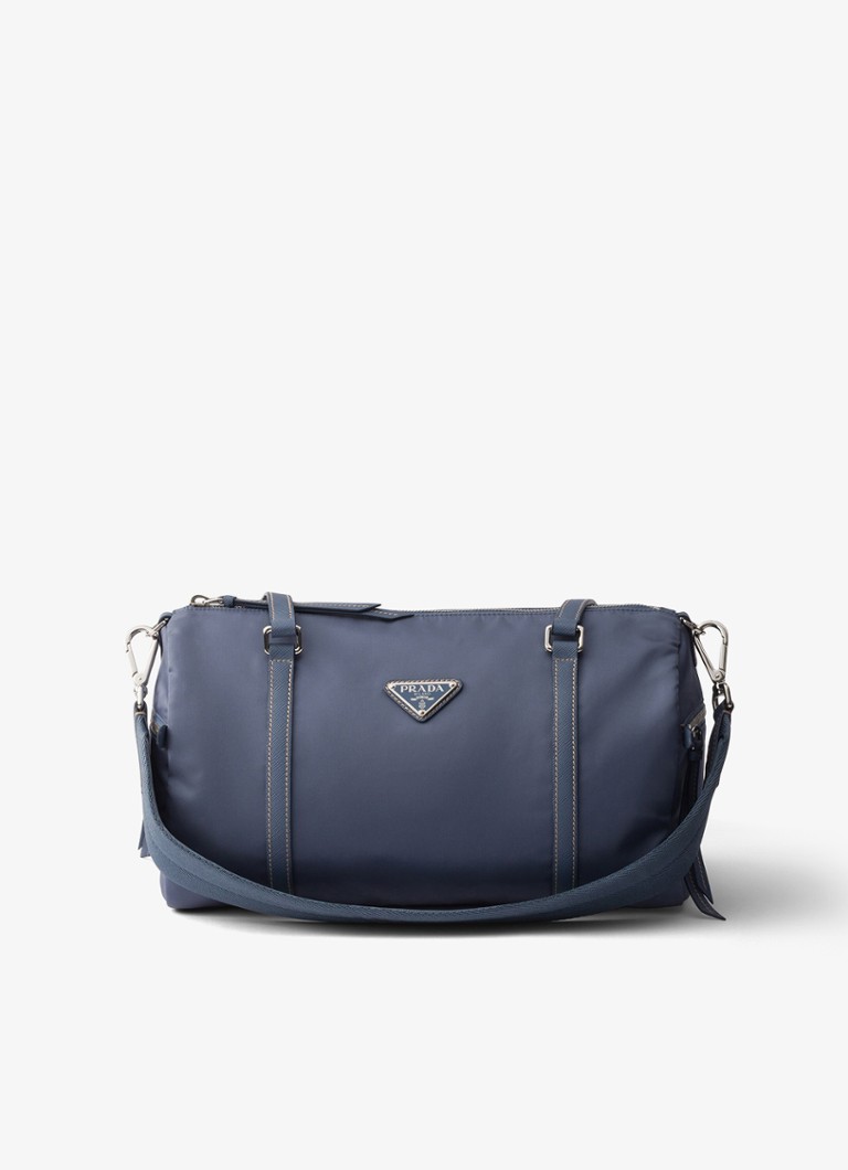 Prada Dames Re-Nylon Large schoudertas met leren details in de kleur Blauw