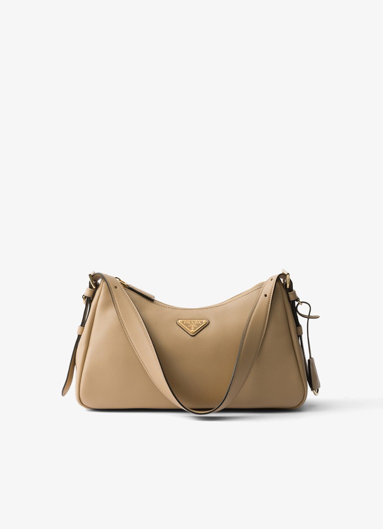 Prada Dames Aimée Medium schoudertas van leer in de kleur Beige