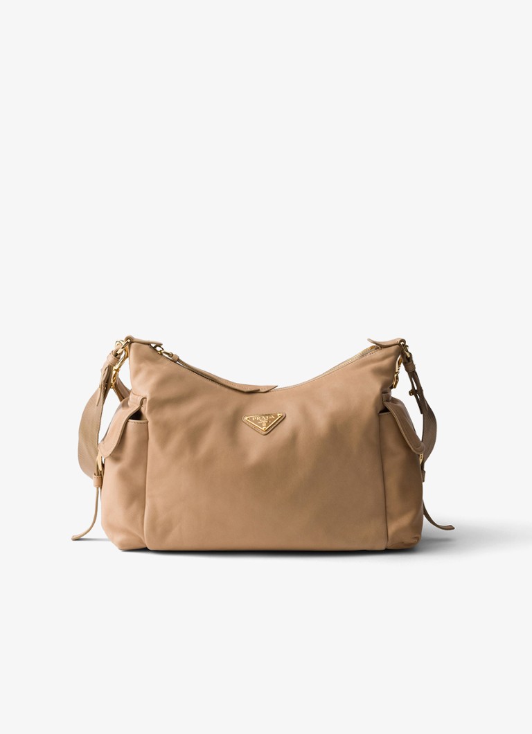 Prada Dames Explore Large schoudertas van lamsleer in de kleur Lichtbruin