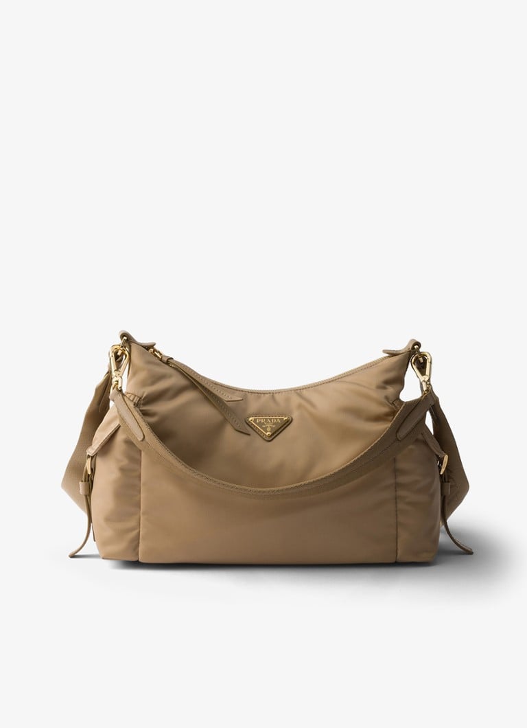 Prada Dames Explore Re-Nylon Large schoudertas met leren details in de kleur Beige