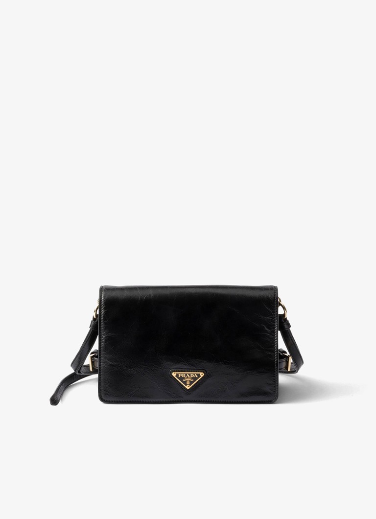 Prada Dames Schoudertas van kalfsleer in de kleur Zwart