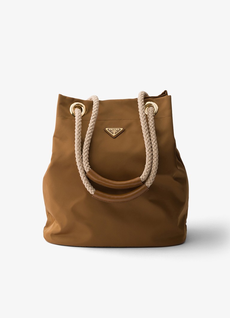 Prada Dames Mariner Re-Nylon Large schoudertas met logo in de kleur Camel