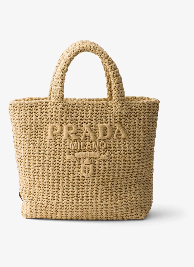 Prada Dames Small handtas van crochet met logo in de kleur Lichtbruin