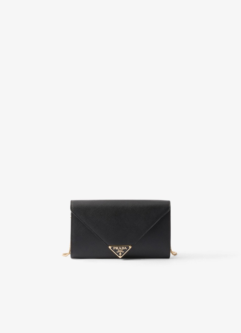 Prada Dames Clutch van kalfsleer met afneembare schouderriem in de kleur Zwart