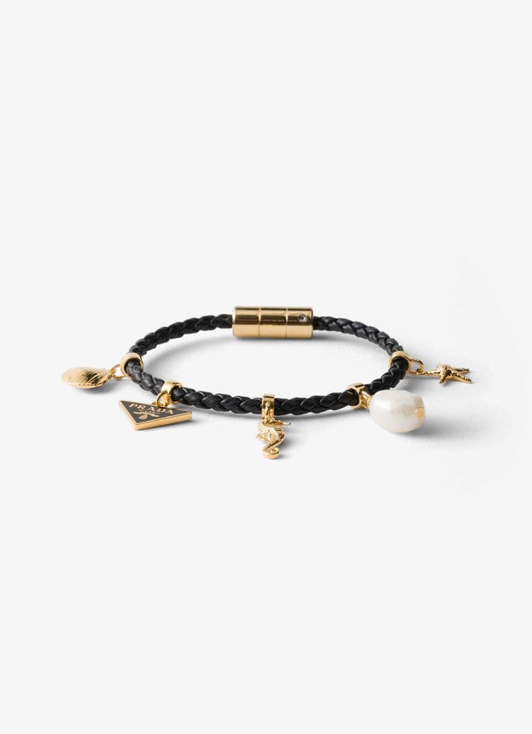 Prada Dames Armband van leer met bedels in de kleur Zwart