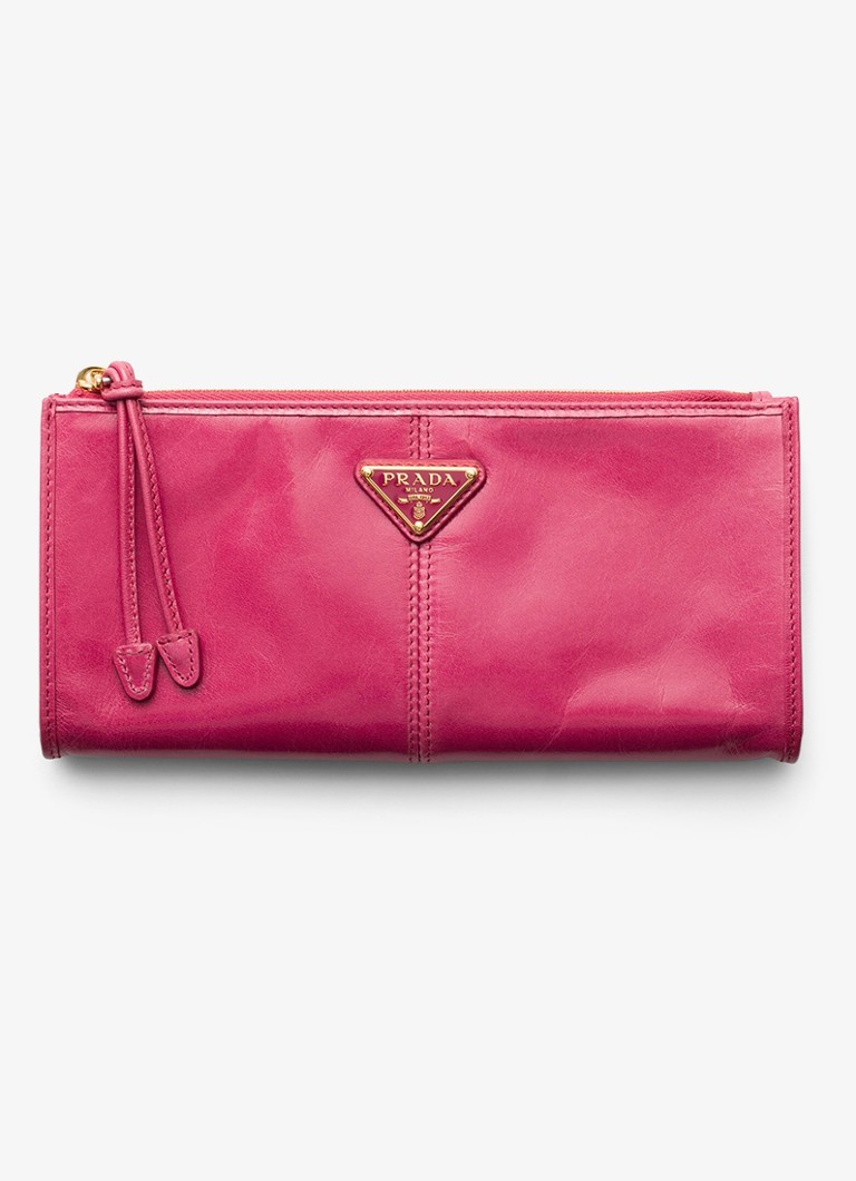 Prada Dames Portemonnee van kalfsleer met logo in de kleur Roze