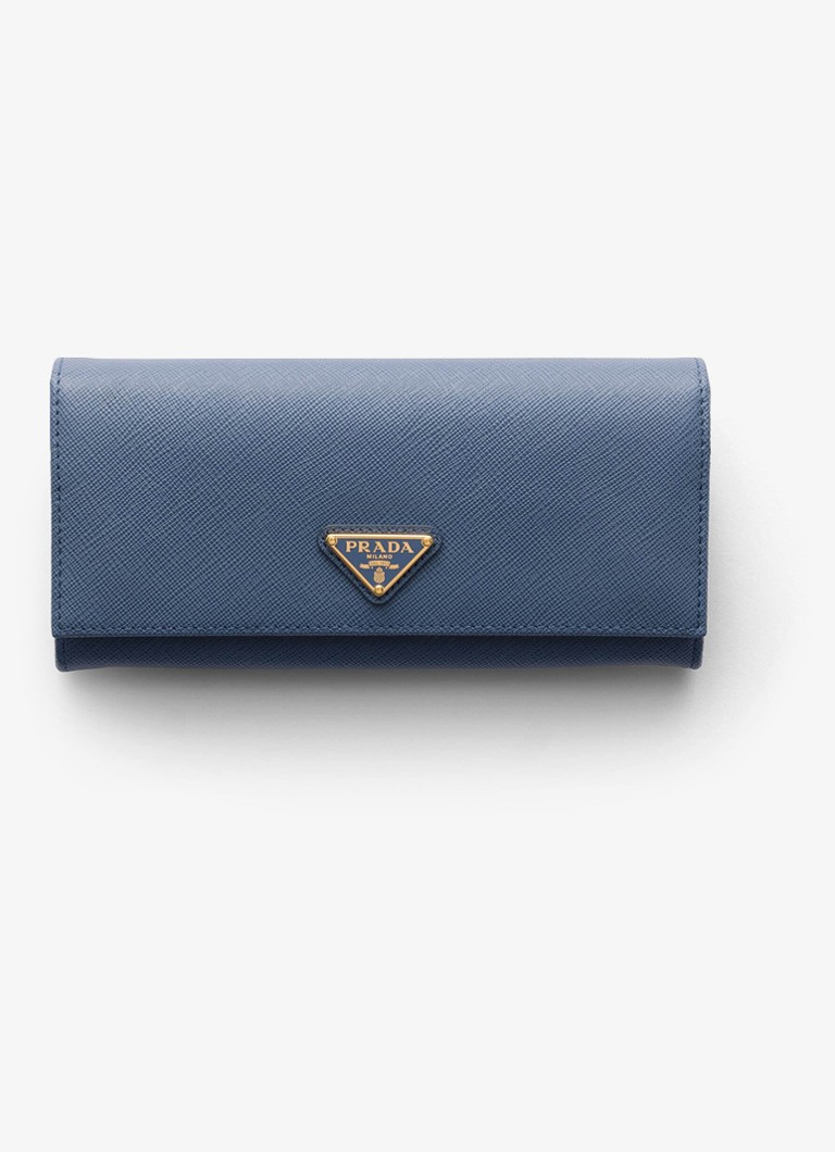 Prada Dames Large portemonnee van kalfsleer in de kleur Blauw