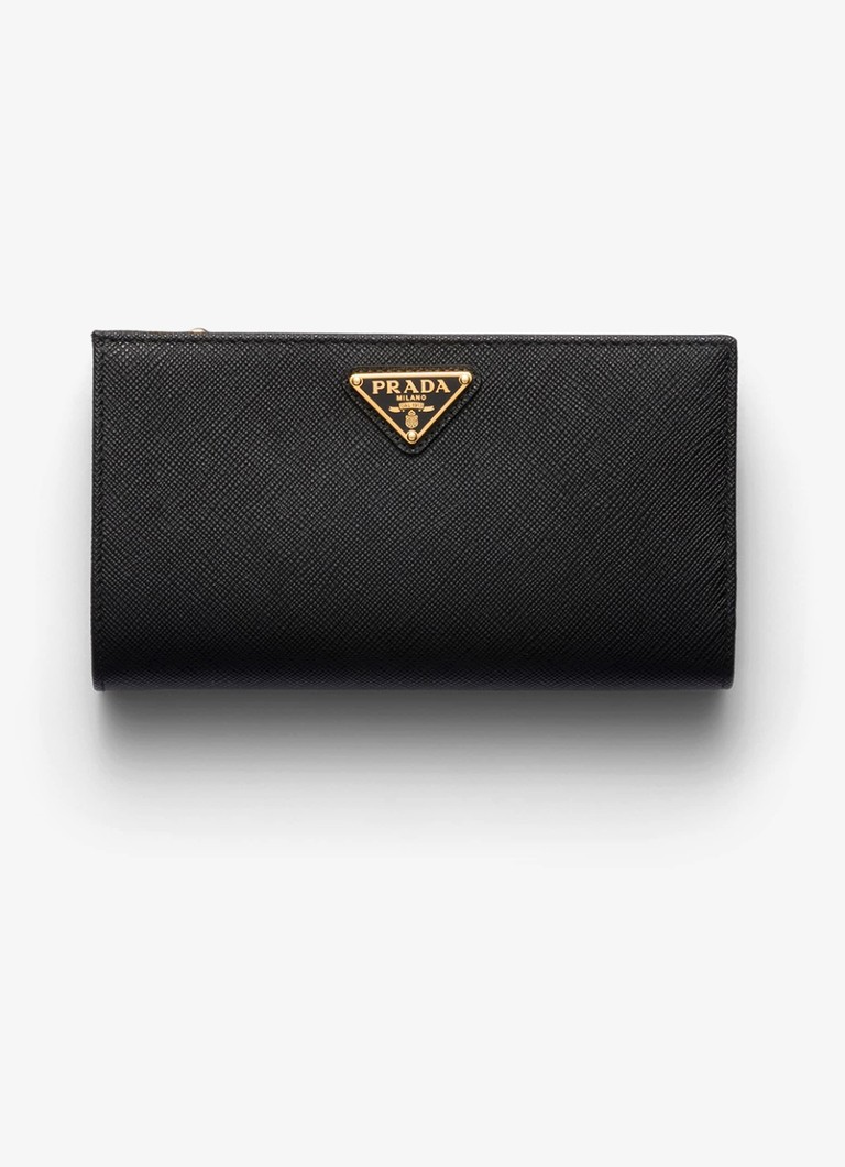 Prada Dames Large portemonnee van leer in de kleur Diepzwart
