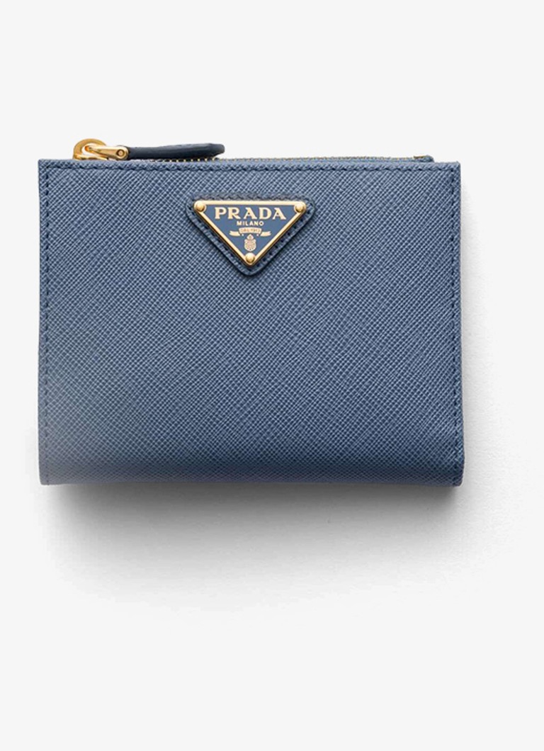 Prada Dames Small portemonnee van kalfsleer in de kleur Staalblauw