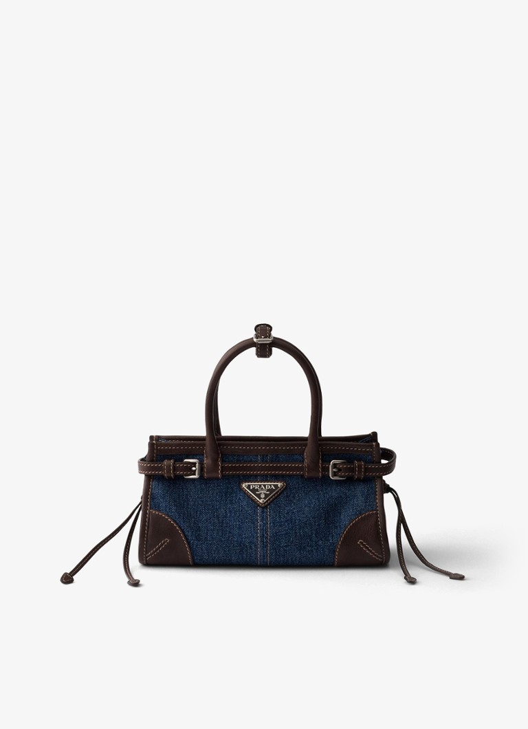 Prada Dames Bonnie Small handtas van denim met leren details in de kleur Indigo