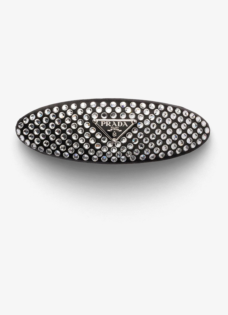 Prada Dames Haarclip met logo en studs in de kleur Zwart