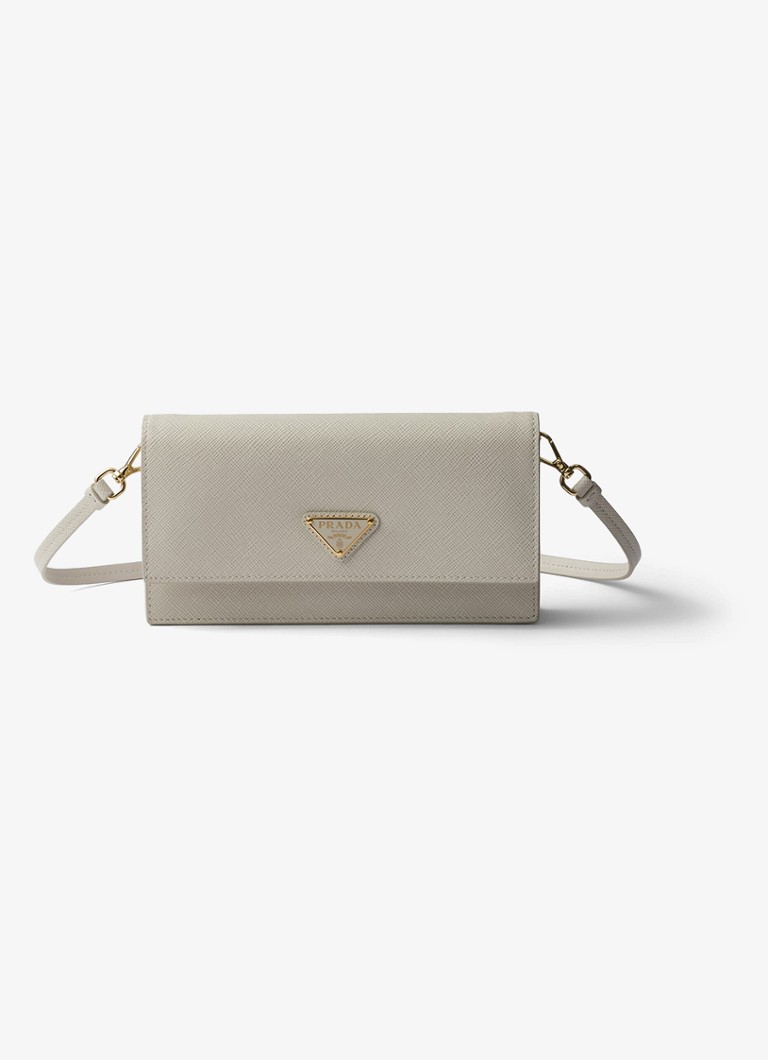 Prada Dames Mini clutch van leer met afneembare schouderriem in de kleur Lichtgrijs