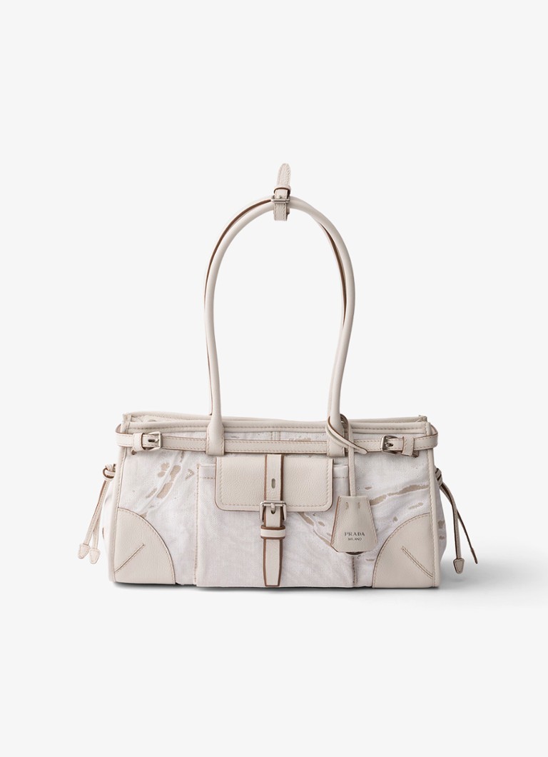 Prada Dames Bonnie Medium schoudertas met leren details in de kleur Gebroken wit