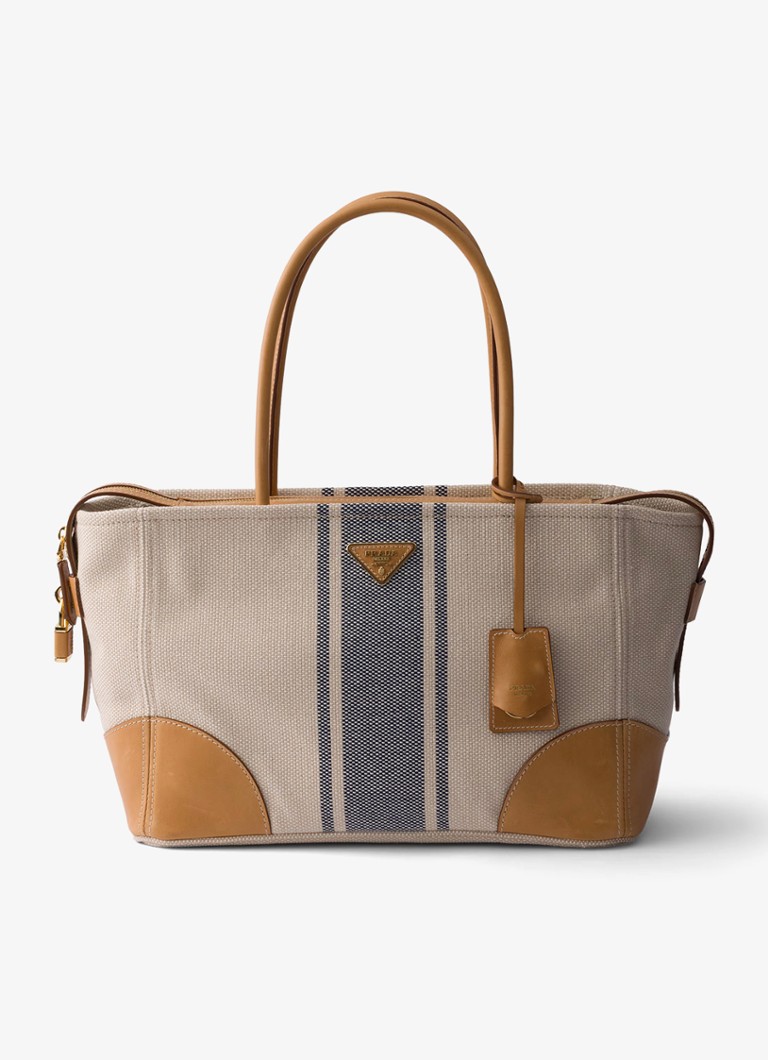 Prada Dames Large schoudertas met leren details in de kleur Beige