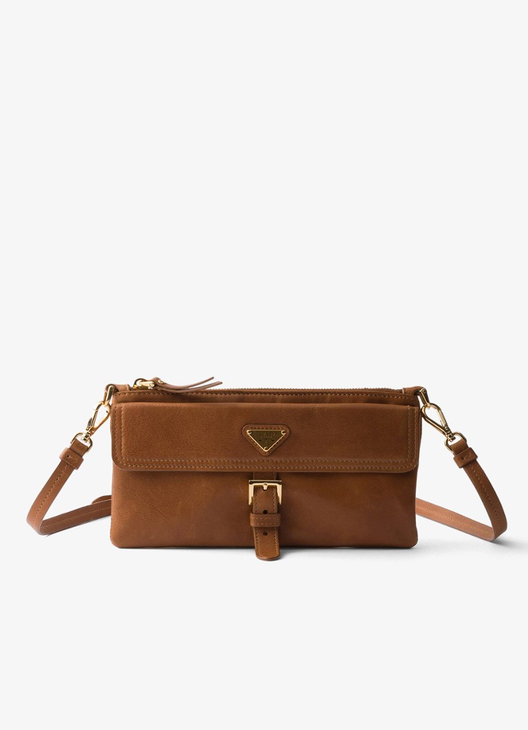 Prada Dames Portemonnee van lamsleer met afneembare schouderriem in de kleur Bruin