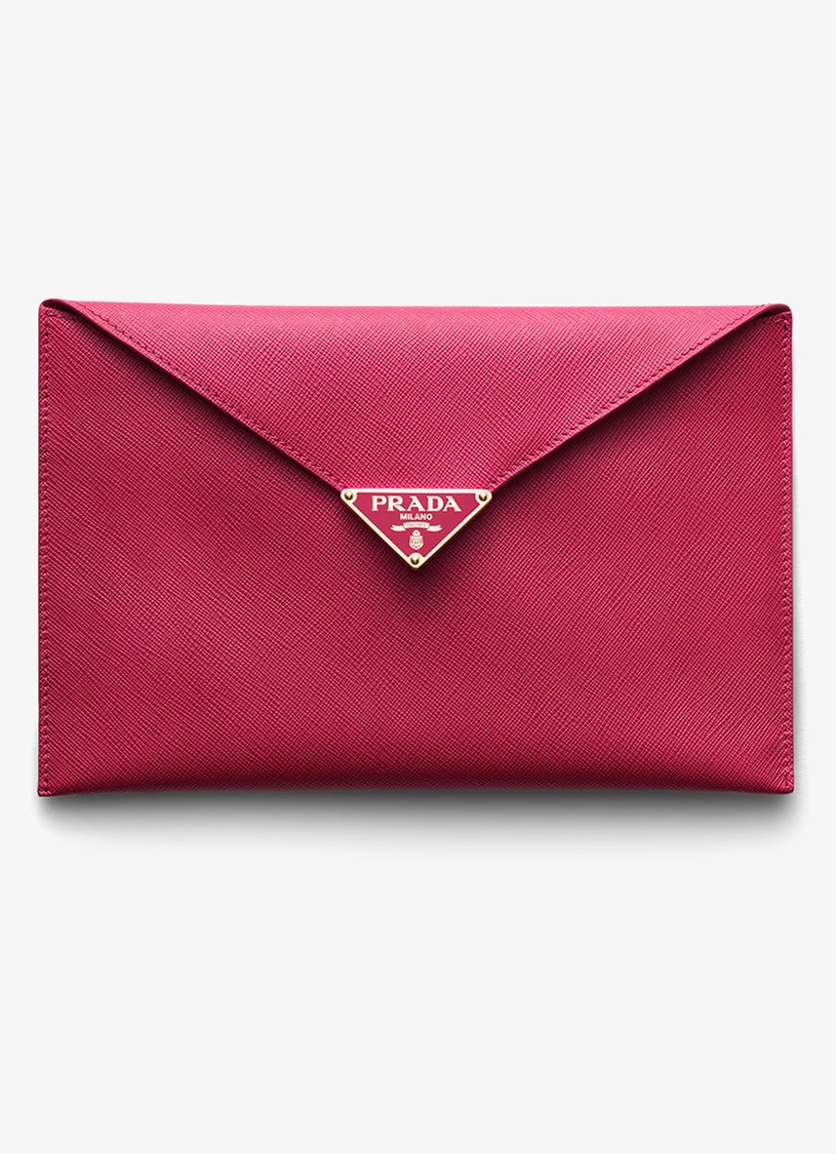Prada Dames Clutch van kalfsleer in de kleur Donkerroze