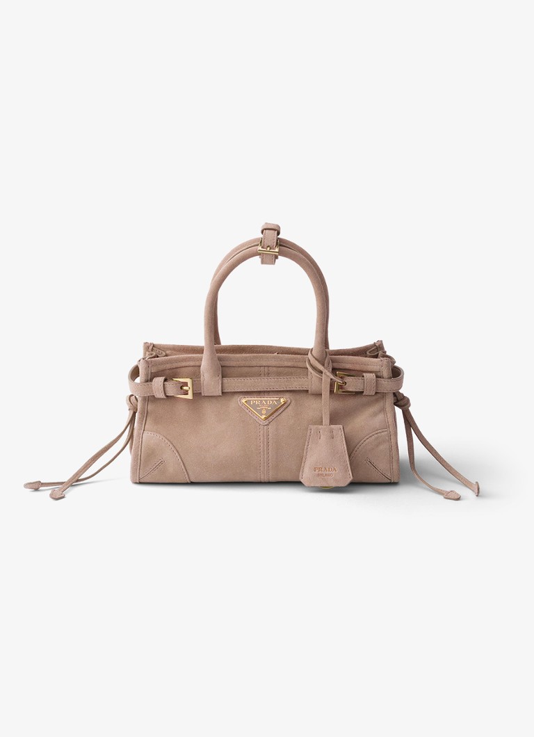 Prada Dames Bonnie Mini handtas van kalfssuède in de kleur Beige