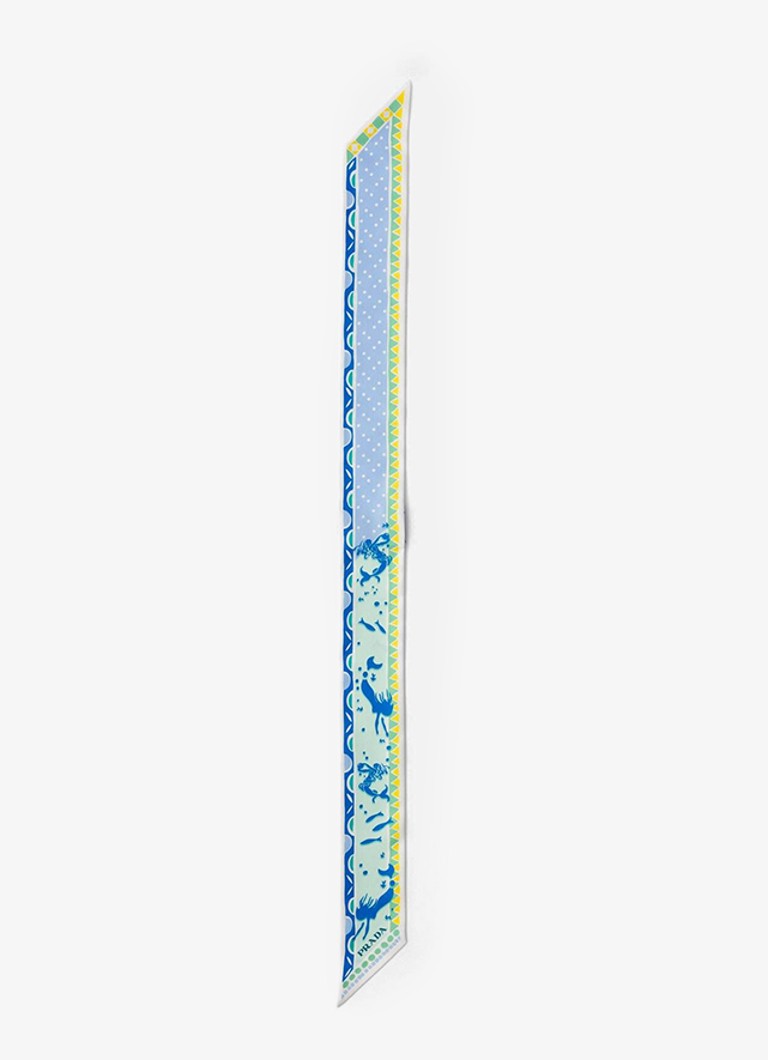 Prada Dames Sjaal van zijde met print 85 x 6 cm in de kleur Blauw