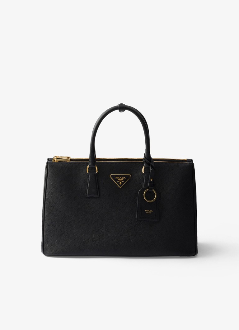 Prada Dames Galleria Large handtas van kalfsleer in de kleur Zwart