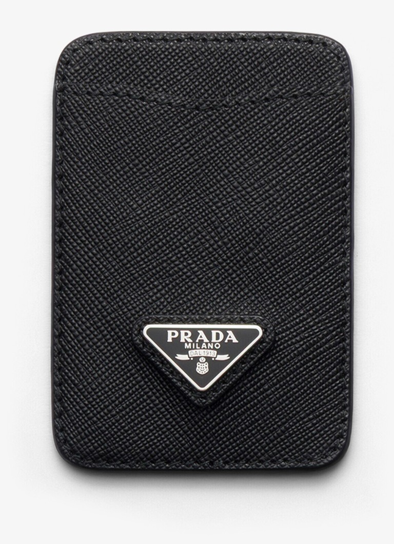 Prada Dames Pasjeshouder van kalfsleer in de kleur Diepzwart