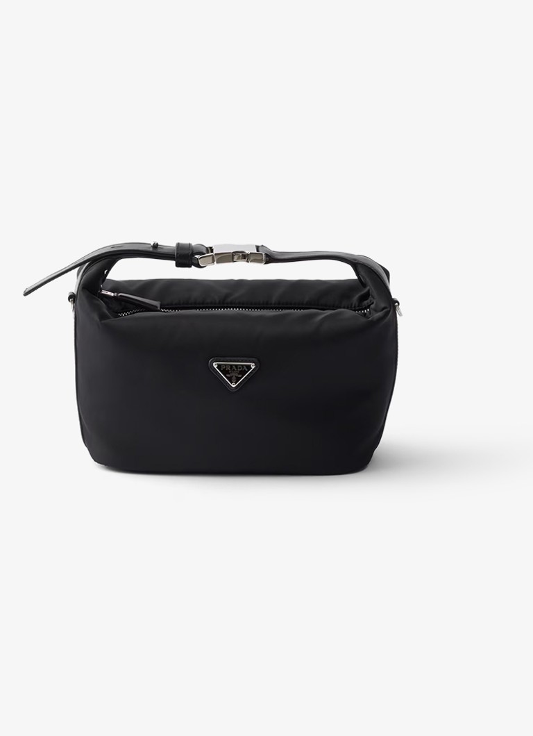 Prada Dames Chérie Re-Nylon Mini handtas met leren details in de kleur Diepzwart
