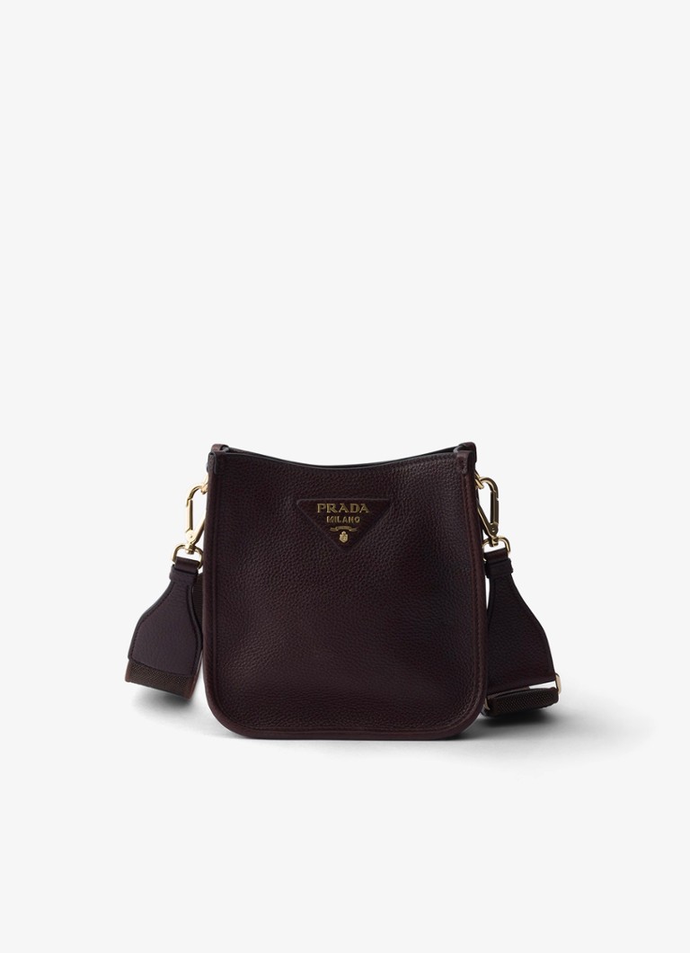 Prada Dames Mini schoudertas van leer in de kleur Donkerbruin