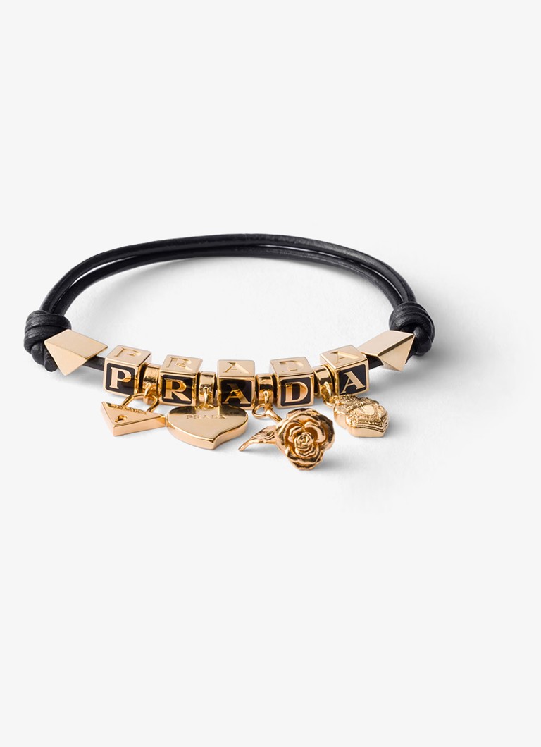 Prada Dames Armband van leer met logo in de kleur Zwart