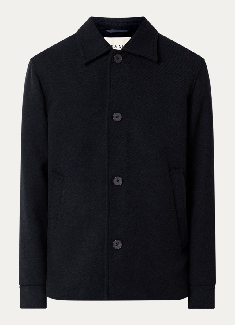 Elvine Heren Ciaran overshirt in wolblend met klepzakken in de kleur Donkerblauw, maat: M