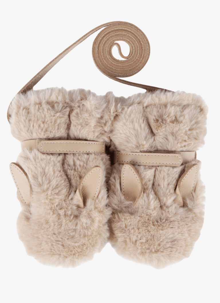 Donsje Amsterdam Meisjes Richy Mittens | Fluffy Bunny in de kleur Donkerbeige, maat: 86