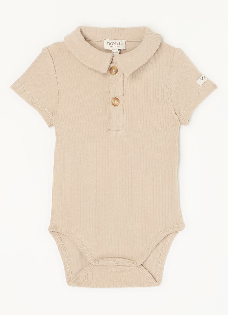 Donsje Amsterdam Meisjes Moli ribgebreide romper van katoen in de kleur Donkerbeige, maat: 80