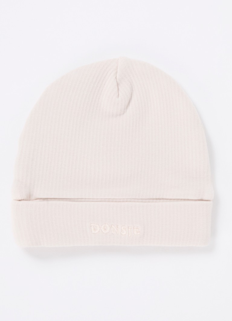 Donsje Amsterdam Meisjes Beller muts in katoenblend met logoborduring in de kleur Creme, maat: 74