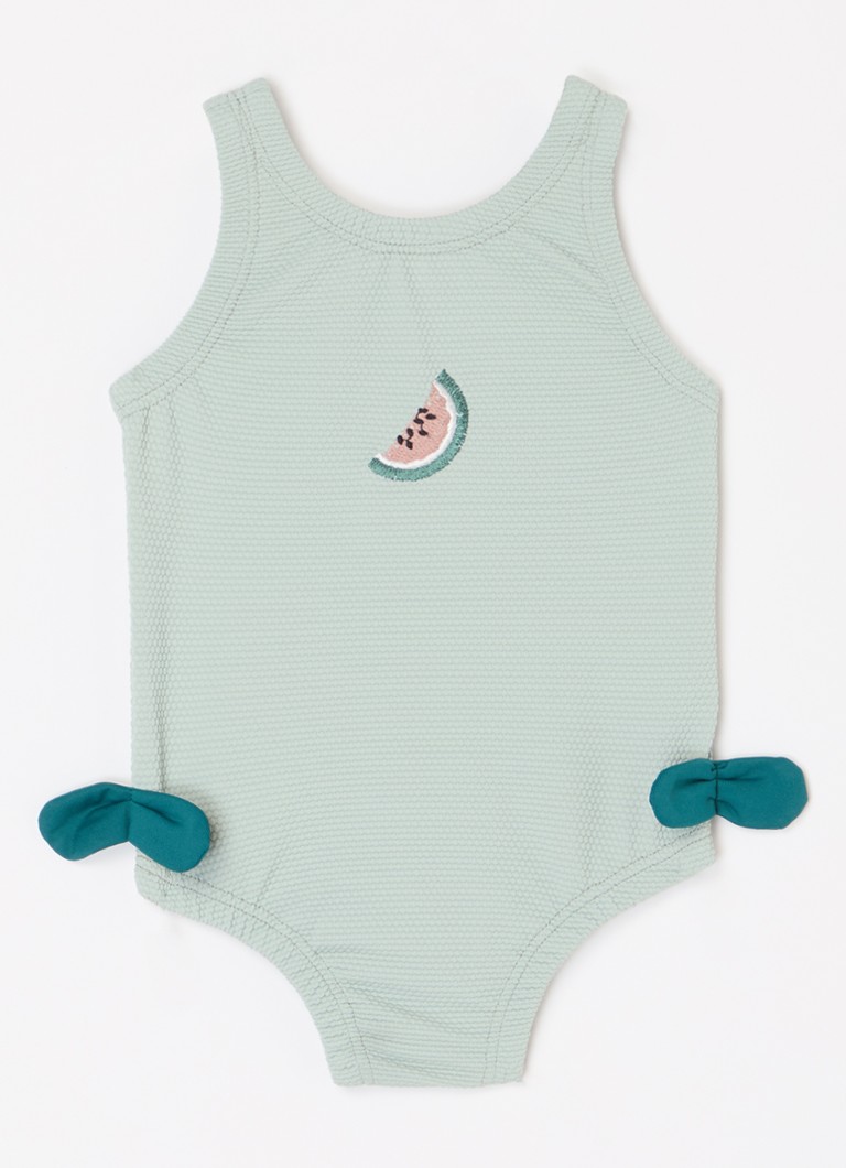 Donsje Amsterdam Meisjes Stien uv-bestendig badpak met borduring in de kleur Lindegroen, maat: 80