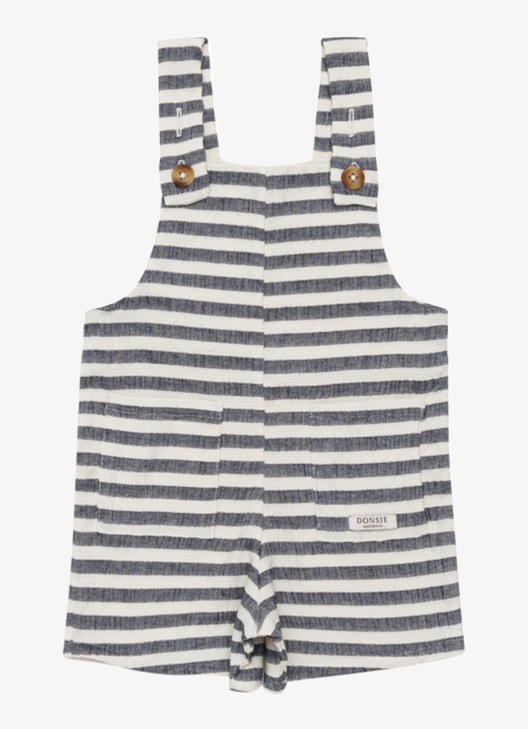 Donsje Amsterdam Jongens Dann tuinbroek met streepprint in de kleur Donkerblauw, maat: 12M-18M=80