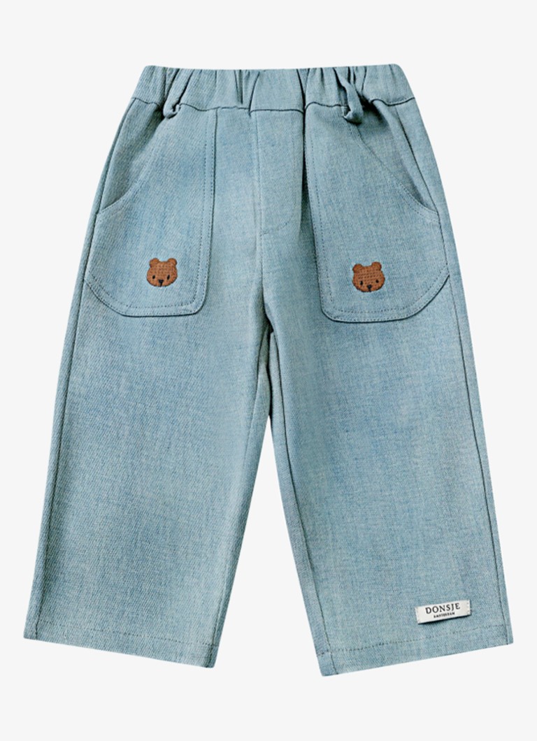 Donsje Amsterdam Jongens Kassim Bear broek van chambray in de kleur Lichtblauw, maat: 24M-30M=92