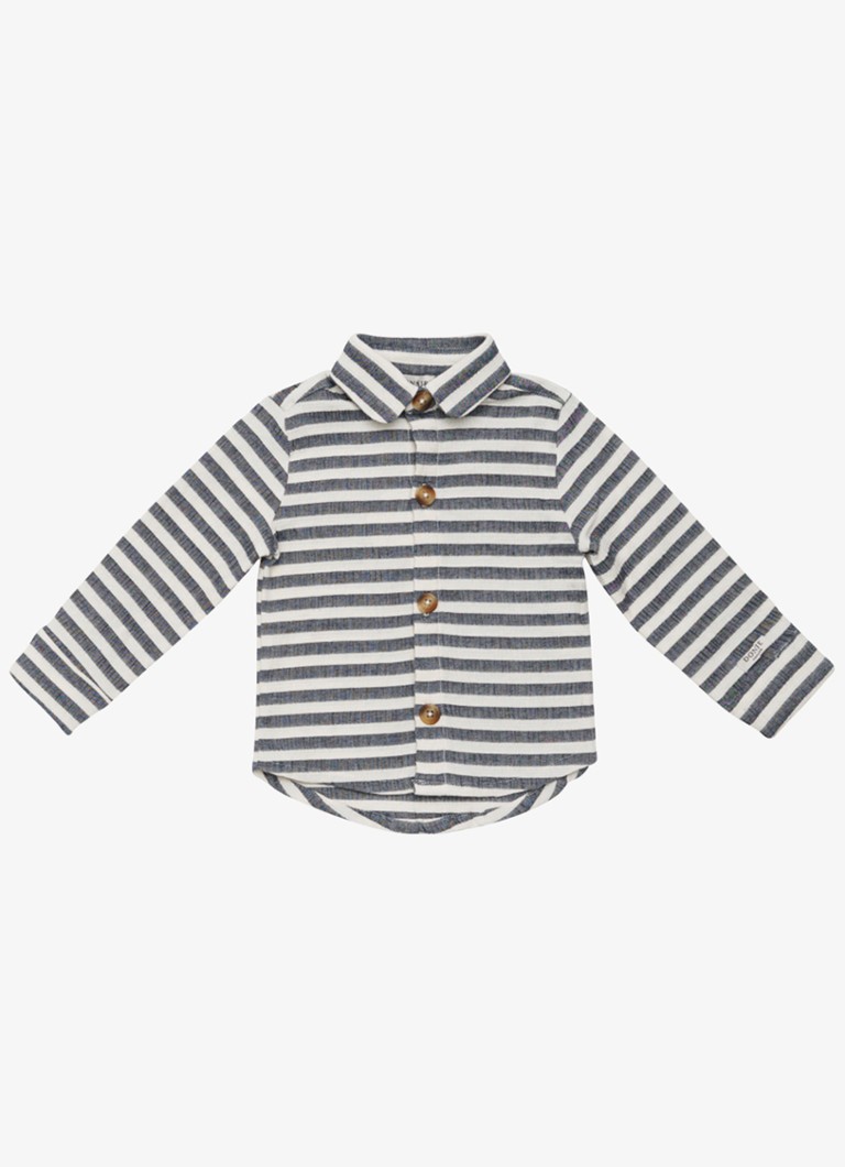 Donsje Amsterdam Jongens Leom overhemd met streepprint in de kleur Donkerblauw, maat: 6M-9M=68