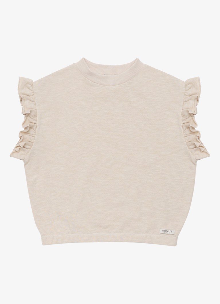 Donsje Amsterdam Meisjes Nuriel top met ruches in de kleur Zand, maat: 2Y-3Y=98