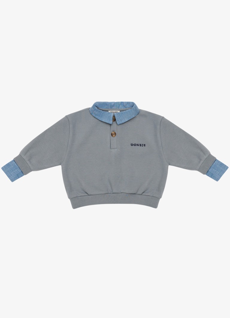 Donsje Amsterdam Jongens Priem sweater met polokraag in de kleur Lichtgrijs, maat: 3M-6M=62