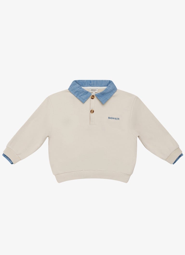 Donsje Amsterdam Jongens Priem sweater met polokraag in de kleur Beige, maat: 18M-24M=86