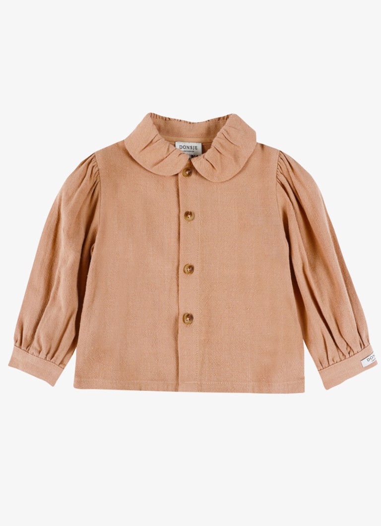 Donsje Amsterdam Meisjes Winnie blouse met pofmouw in de kleur Lichtbruin, maat: 6M-9M=68