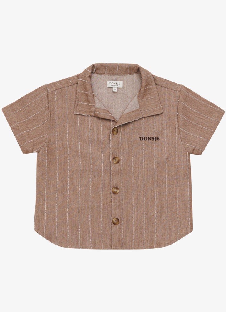 Donsje Amsterdam Jongens Lucian overhemd met streepprint in de kleur Chocoladebruin, maat: 1Y-2Y=80