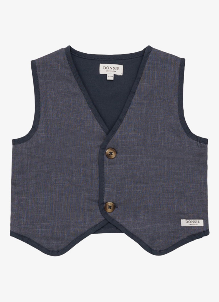 Donsje Amsterdam Jongens Thijn gilet in linnenblend in de kleur Grijs, maat: 24-30M=92