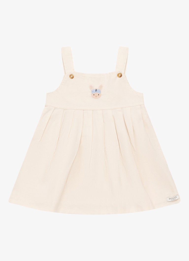 Donsje Amsterdam Meisjes Harpar jurk in linnenblend met plooien in de kleur Naturel, maat: 9-12M=74