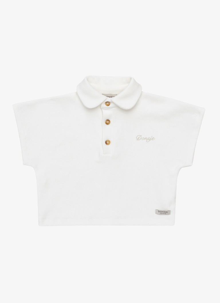 Donsje Amsterdam Jongens Ivelle polo met ribstructuur in de kleur Gebroken wit, maat: 18-24M=86
