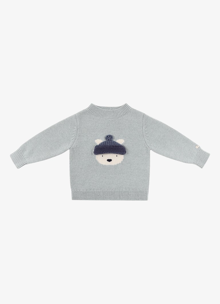 Donsje Amsterdam Dames Den fijngebreide trui van merino wol in de kleur Blauwgrijs, maat: 9-12M=74