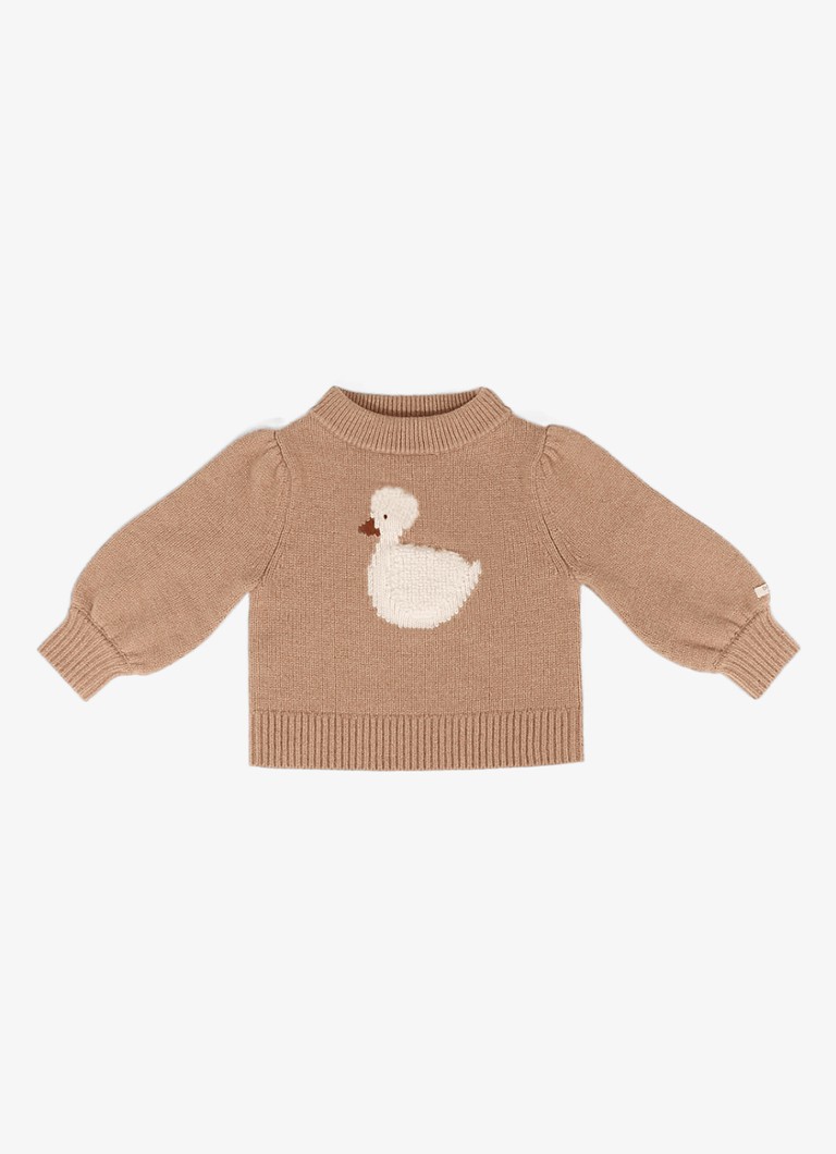 Donsje Amsterdam Meisjes Denna fijngebreide trui van merino wol in de kleur Hazelnootbruin, maat: 9-12M=74