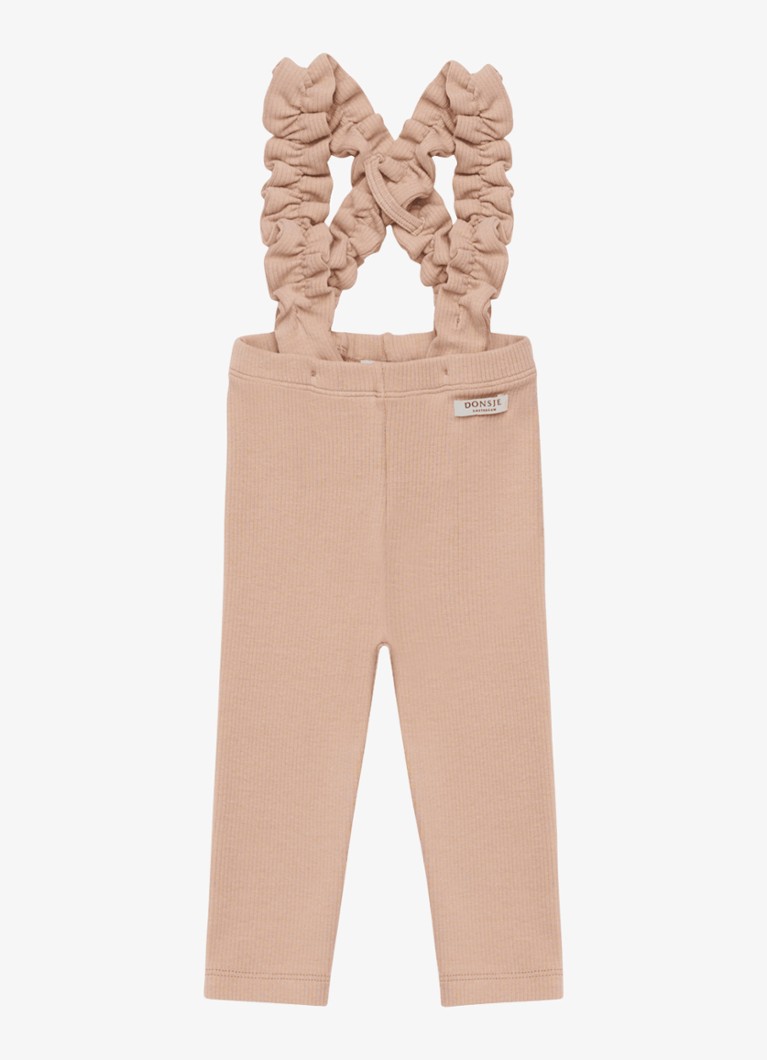 Donsje Amsterdam Meisjes Enzi ribgebreide legging met bretels van katoen in de kleur Bruin, maat: 24-30M=92