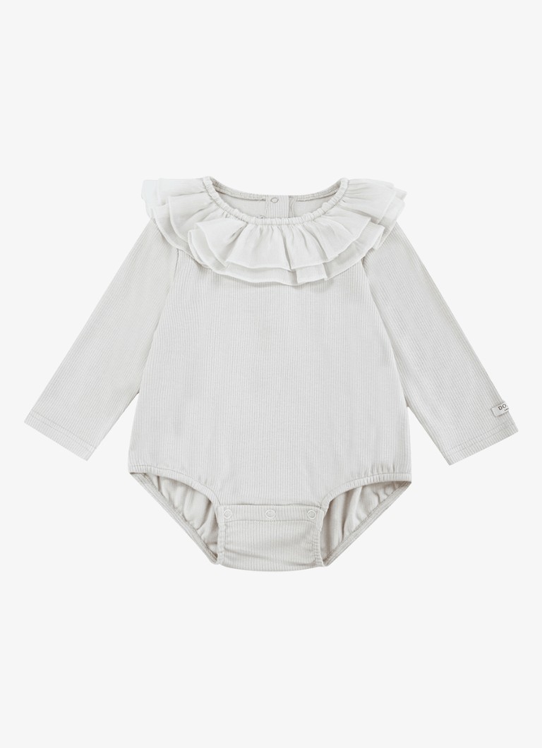Donsje Amsterdam Meisjes Fabien romper met volant in de kleur Beige, maat: 3-6M=62