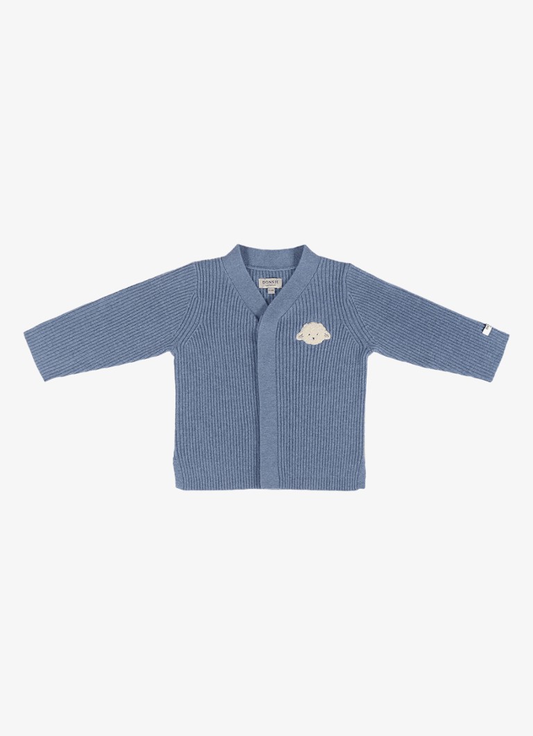Donsje Amsterdam Meisjes Fennie ribgebreid vest met borduring in de kleur Blauw, maat: 3-6M=62